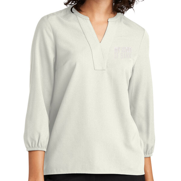 First National Bank - Women's Stretch Crepe 3/4 Sleeve Blouse Thumbnail